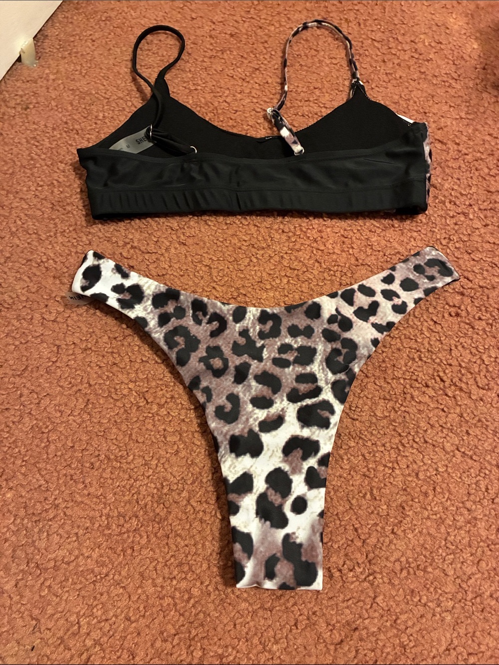 Shein Leopard Print & Black Women's Bikini Set - Two-Piece Swim Top and Bottom - Picture 2 of 5